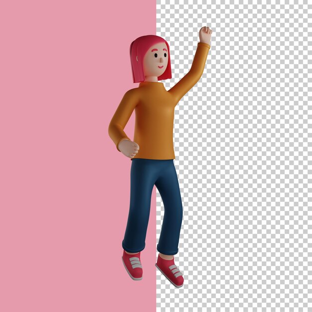 PSD menina saltando em 3d renderiza personagem em 3d