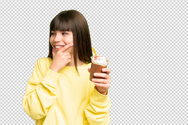 PSD menina sobre fundo de chave de croma isolado