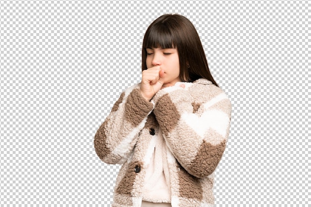 Menina sobre isolado verde chroma chave fundo tossindo muito