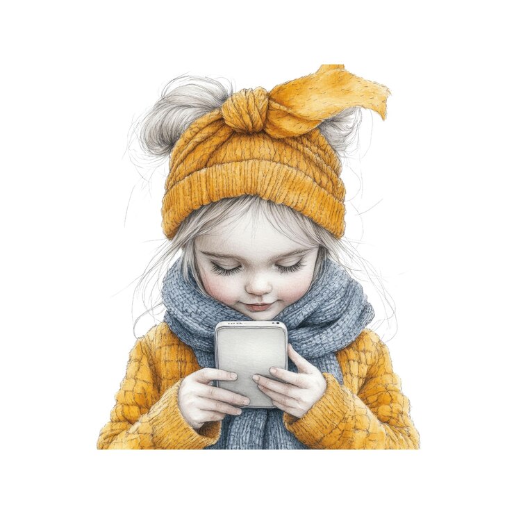 PSD menina usando smartphone em roupas de inverno