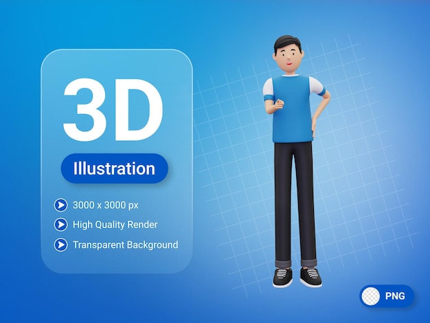 Menino 3d apontando a mão na frente