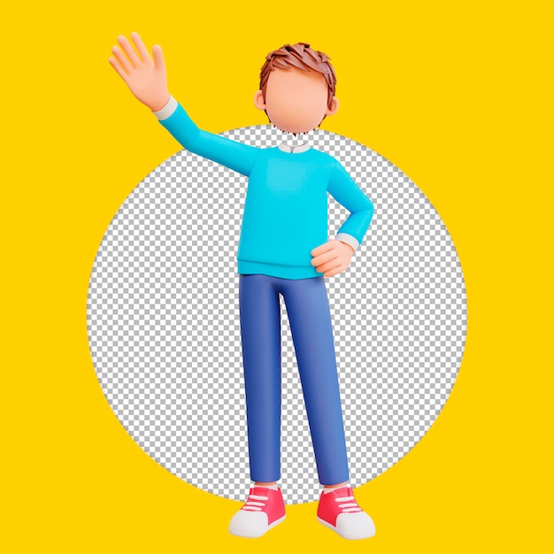 Menino bonito de ilustração 3d acenando