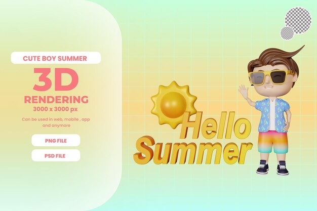 menino bonito de renderização 3D no verão