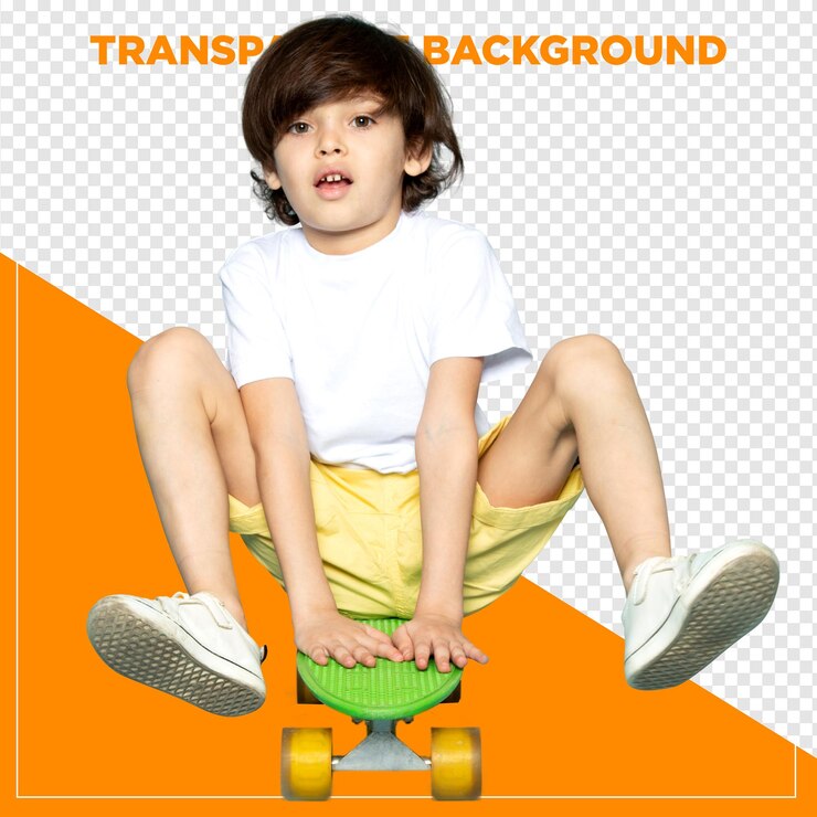 PSD menino brincando com skate com fundo transparente