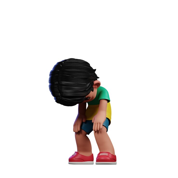 PSD menino de desenho animado em 3d com cabelo preto e camisa verde fazendo pose de pausa