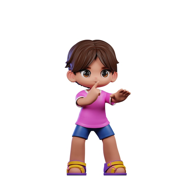 Menino de desenho animado em 3D com camisa rosa Shhttt Pose