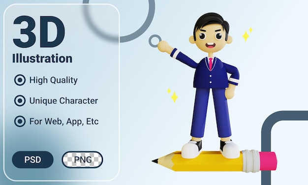 menino de pé em uma ilustração 3d de lápis