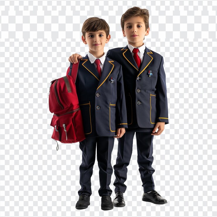 PSD menino e menina de uniforme de escola de volta à escola