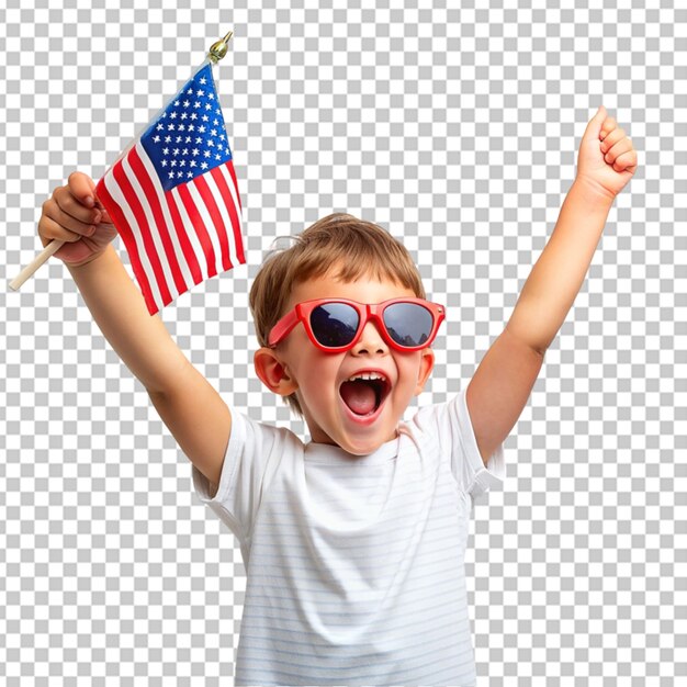 PSD menino feliz na bandeira americana