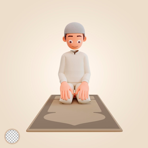 Menino muçulmano de ilustração 3d rezando