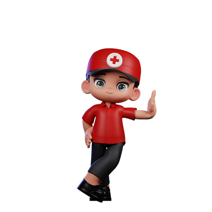 PSD menino paramédico em 3d a fazer uma pose legal