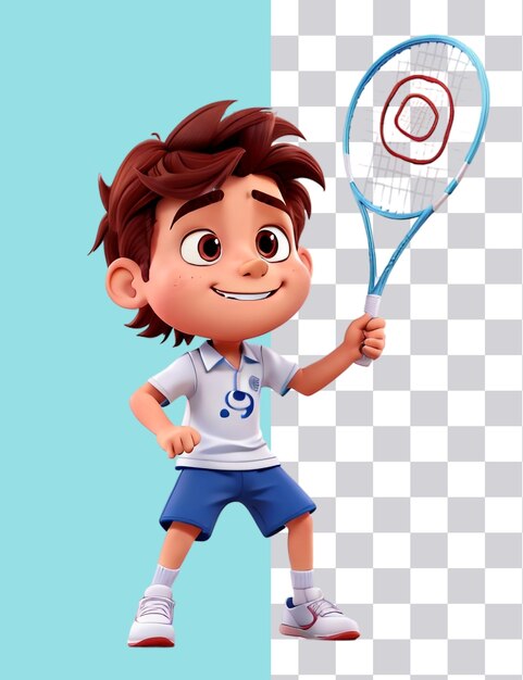 PSD menino personagem de desenho animado 3d jogando badminton em fundo transparente