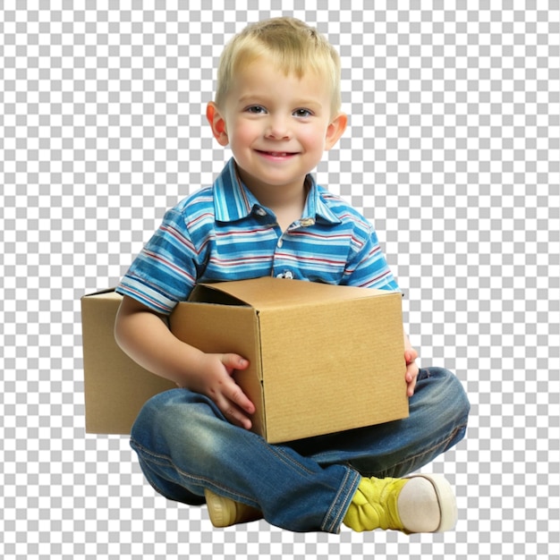 PSD menino segurando uma caixa de papelão