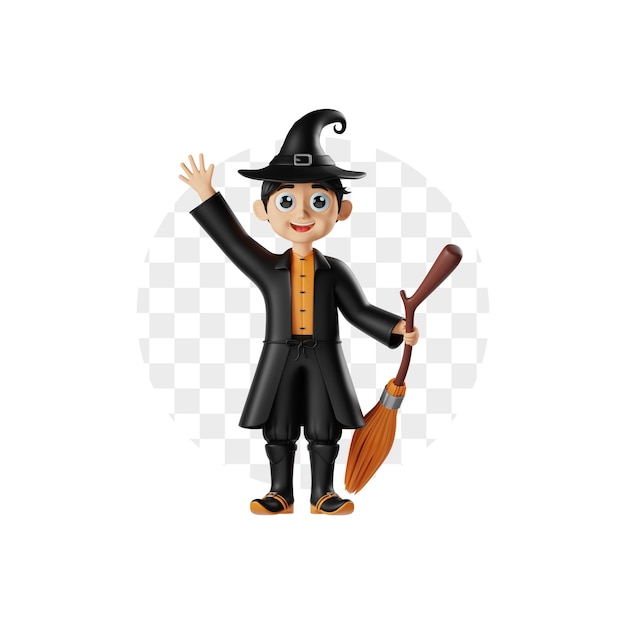Menino vestindo traje de bruxa de Halloween Ilustração 3D
