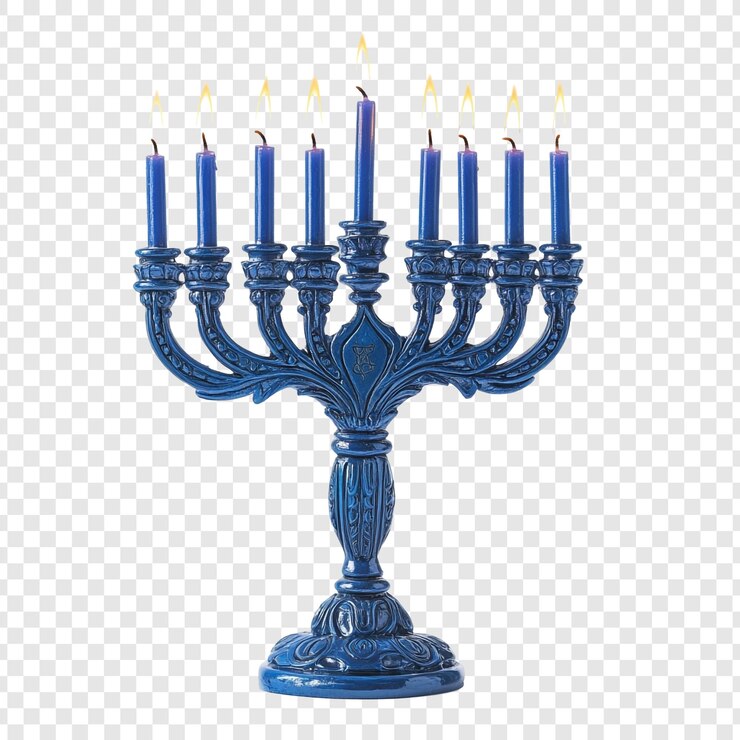 PSD menora azul con velas encendidas