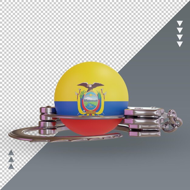 PSD menottes 3d drapeau equateur rendu vue de face