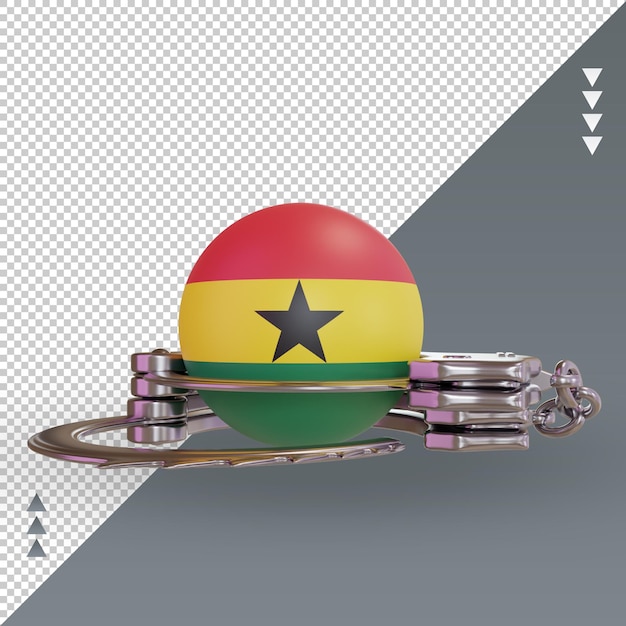 PSD menottes 3d drapeau ghanéen rendu vue de face