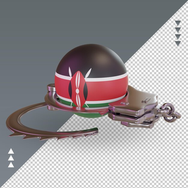 PSD menottes 3d drapeau kenya rendu vue droite