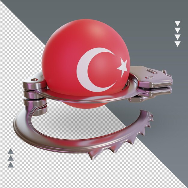 PSD menottes 3d drapeau turquie rendu vue de gauche