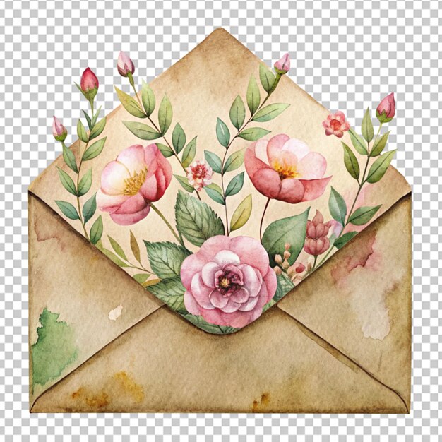 PSD mensagem de verão de envelope com flores silvestres plantas silvestres e borboleta voadora cor amarela ilustração a aquarela