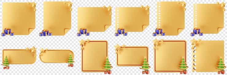 PSD mensaje 3d navidad en blanco comentario nota pegajosa papel caja de texto discurso burbuja icono conjunto paquete ilustración