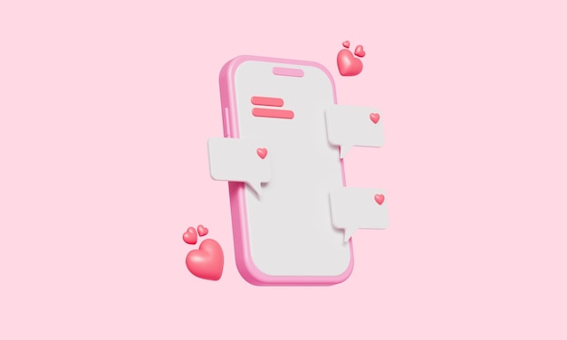 El mensaje de amor del teléfono corazón rosado Mock up 3D Rendering No AI