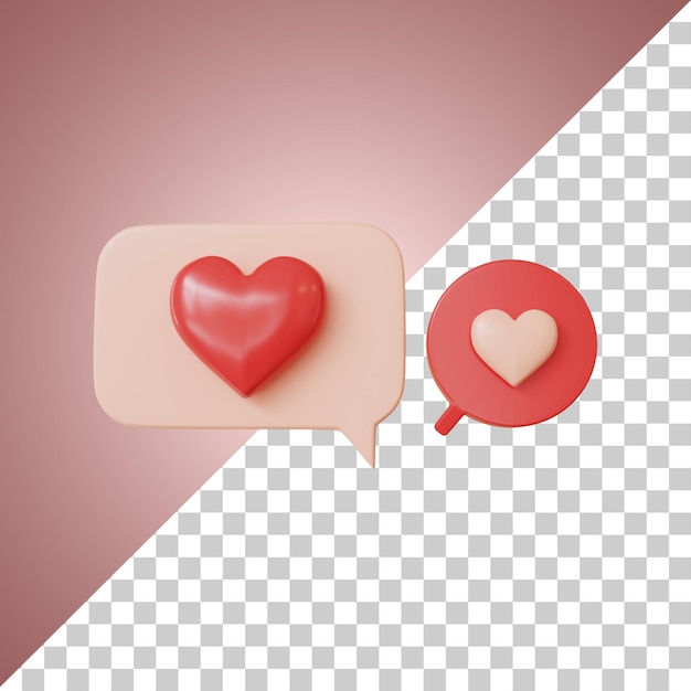 Mensaje de chat de amor con renderizado 3d de corazón