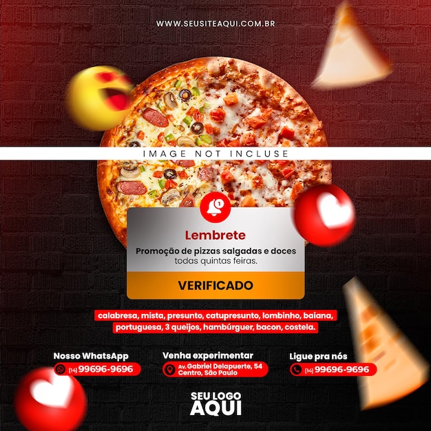 PSD mensaje de comida de psd y deliciosa pizza plantilla de banner de redes sociales