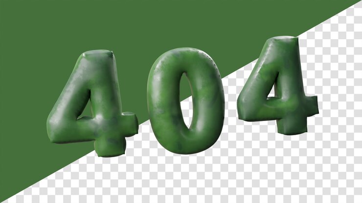 Mensaje de error 404 con textura verde 3D con fondo transparente