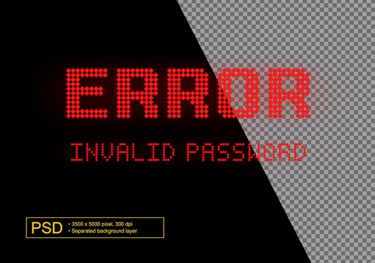 PSD mensaje de error con luz roja texto digital en fondo negro
