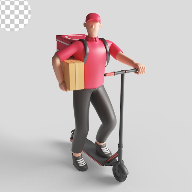 Mensajero en un patinete, vector de repartidor. psd premium