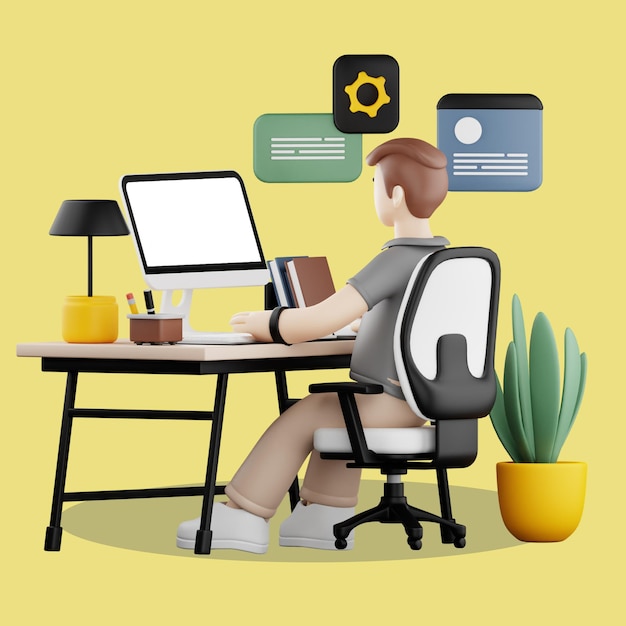 Mensch arbeitet an einem Computer in einer modernen Büroumgebung