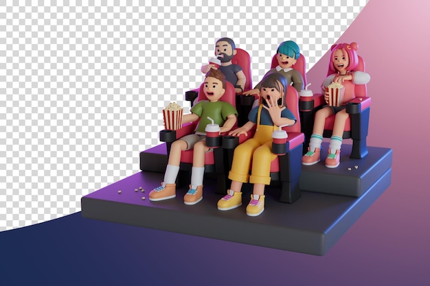 Menschen, die Filme im Kino ansehen 3D-Render-Illustration