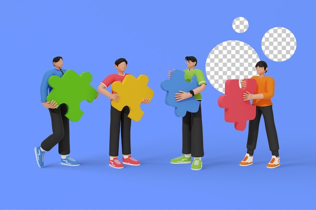 Menschen, die Puzzle-Elemente verbinden
