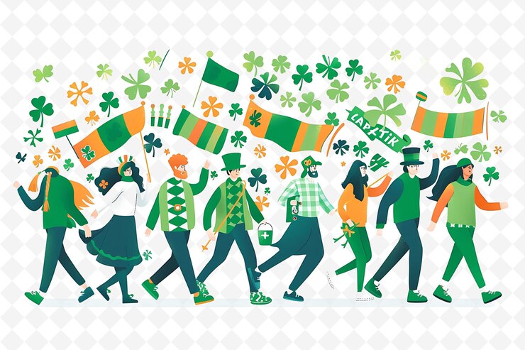 PSD menschen marschieren in einer st. patrick's day parade design ist patri flat illustration kultur charakter