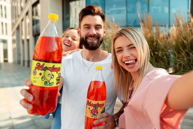 PSD menschen mit einer 1,5-liter-flasche-mockup-design