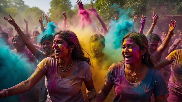 PSD menschen tanzen und feiern das holi-festival