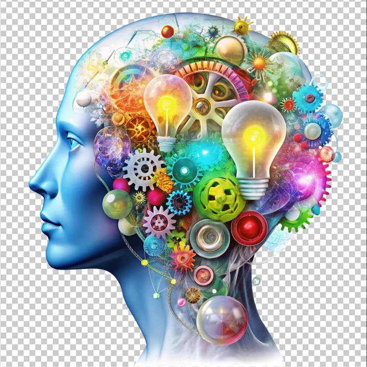PSD mente creativa concepto de inteligencia arte aislado en el fondo en blanco