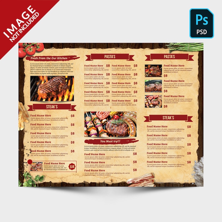 PSD menu a tre ante vintage sul retro