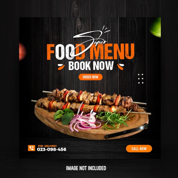 Menu alimentaire et bannière de médias sociaux du restaurant