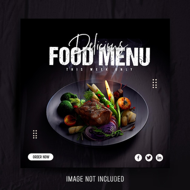 Menu alimentaire et bannière de médias sociaux du restaurant