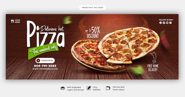 PSD menu alimentaire et délicieux modèle de bannière de couverture facebook pizza