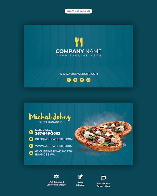 PSD menu alimentaire et délicieux modèle horizontal de pizza ou de carte de visite