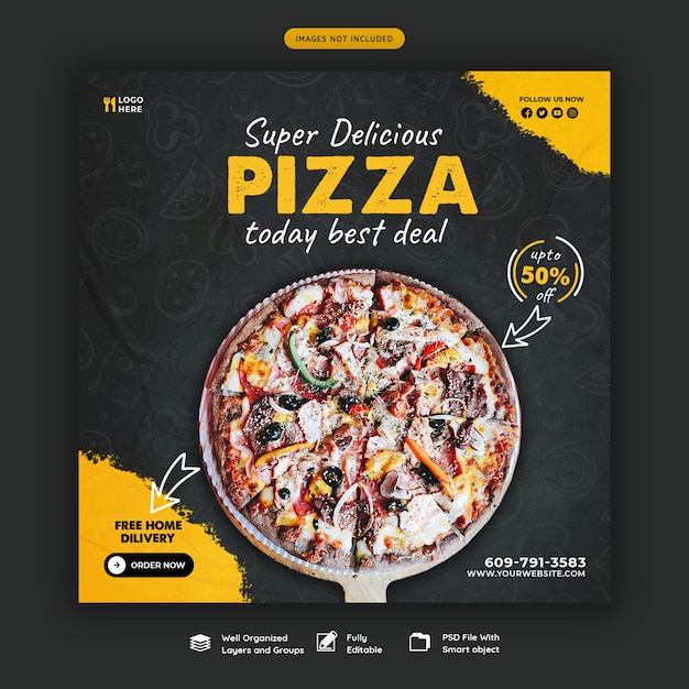 Menu Alimentaire Et Modèle De Bannière De Médias Sociaux De Délicieuse Pizza