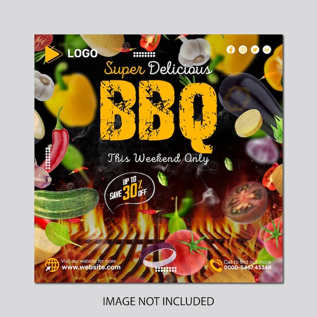 PSD menu alimentaire et modèle de conception d'affiche de bannière de médias sociaux délicieux barbecue