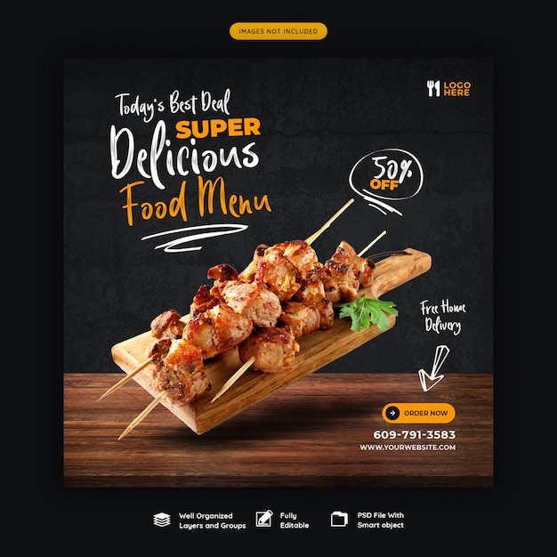 Menu alimentaire et restaurant modèle de bannière de médias sociaux