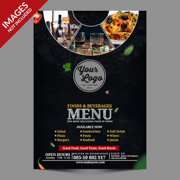 Menú de bebidas de comida de restaurante vintage oscuro Plantilla PSD premium