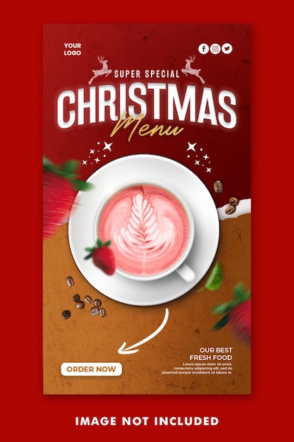 Menú de bebidas navideñas Publicación en redes sociales Plantilla de historias de Instagram