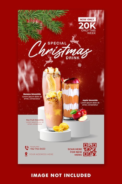 Menú de bebidas navideñas Publicación en redes sociales Plantilla de historias de Instagram