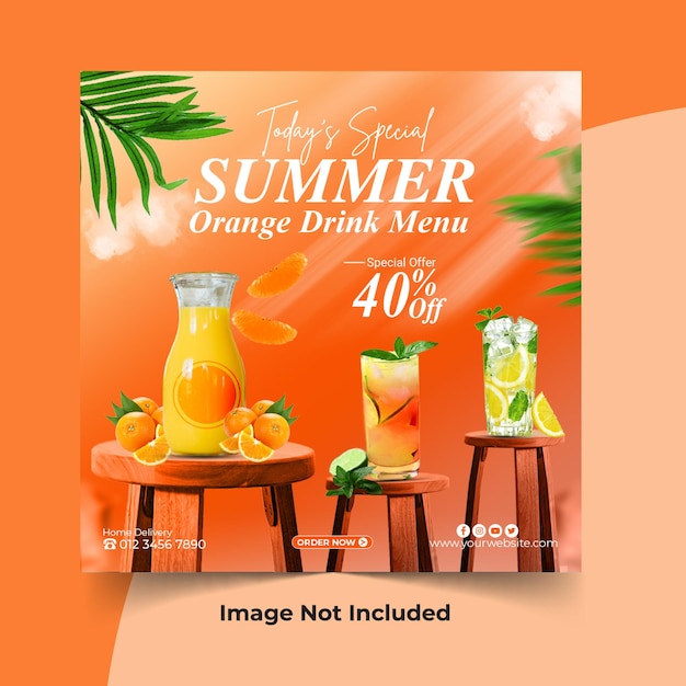 Menú de bebidas de verano publicación en redes sociales o banner